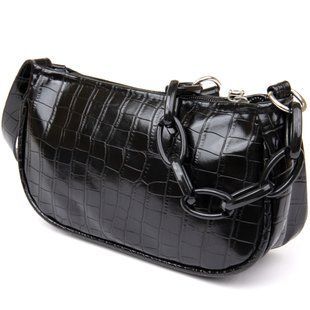 Компактна сумка-багет з шкірозамінника під екзотику Vintage sale_14925 Чорна