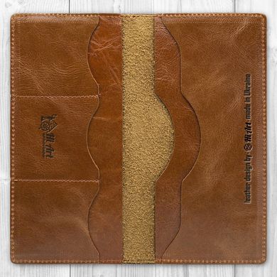 Янтарный кожаный бумажник с авторским художественным тиснением"7 wonders of the world"