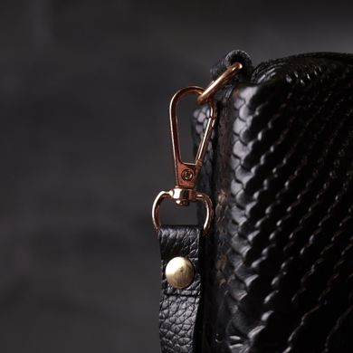 Фактурна жіноча барсетка з натуральної шкіри з тисненням під змію Vintage 22272 Чорний