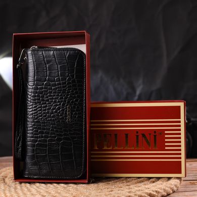 Горизонтальний гаманець для жінок з натуральної фактурної шкіри під крокодила CANPELLINI 21623 Чорний