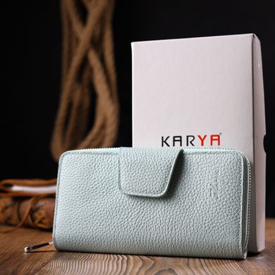 Цікавий вертикальний жіночий гаманець із натуральної шкіри KARYA 21157 Блакитний
