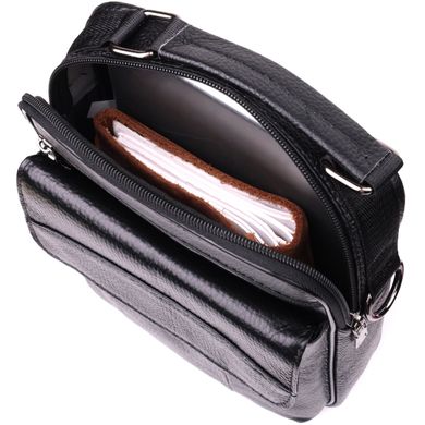Мужская сумка с карманами через плечо из натуральной кожи Vintage sale_15046 Черный