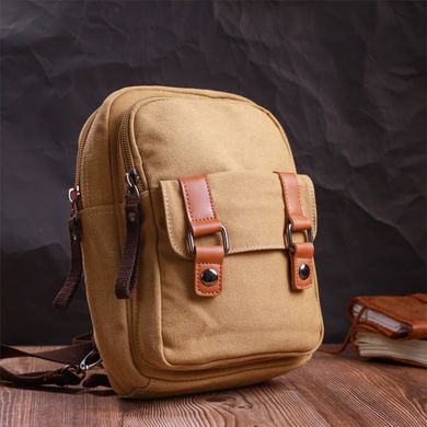 Удобная сумка-рюкзак в стиле милитари с двумя отделениями из плотного текстиля Vintage 22166 Песочный