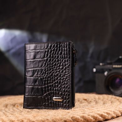Вертикальний гаманець з натуральної шкіри з тисненням під крокодила CANPELLINI 21673 Чорний