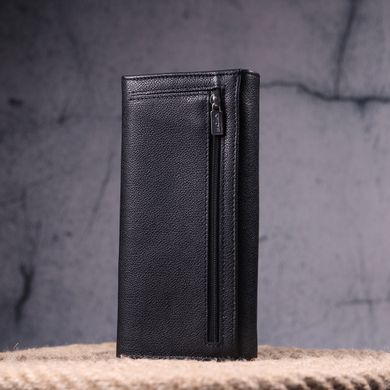 Місткий жіночий шкіряний гаманець у два складання KARYA 21336 Чорний