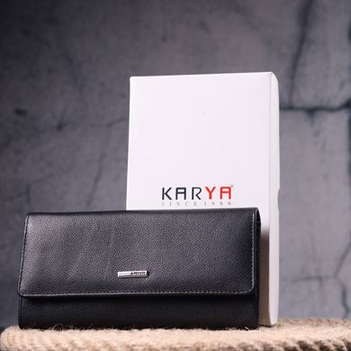 Вместительный женский кожаный кошелек в два сложения KARYA 21336 Черный