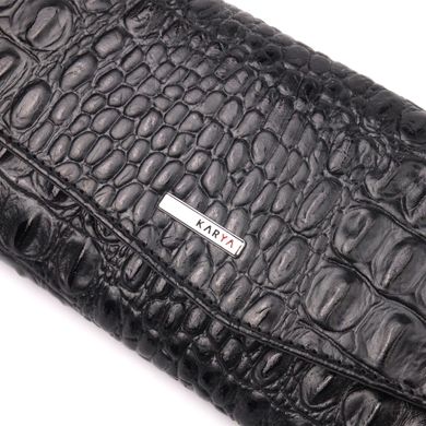 Жіночий гаманець з клапаном із фактурної шкіри під крокодила KARYA 21107 Чорний