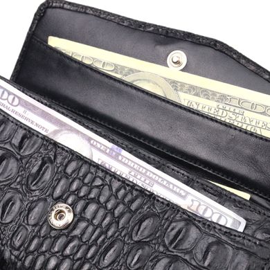 Жіночий гаманець з клапаном із фактурної шкіри під крокодила KARYA 21107 Чорний