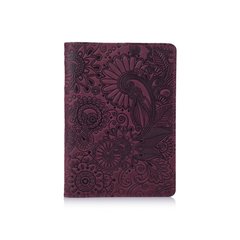 Фіолетова дизайнерська шкіряна обкладинка для паспорта з відділенням для карт, колекція "Mehendi Art"