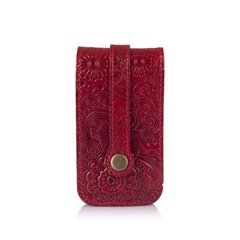Красивая кожаная ключница красного цвета, коллекция "Mehendi Art"