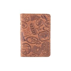 Универсальная кожаная обложка-органайзер для ID паспорта / карт, темно рыжого цвета, коллекция "Let's Go Travel"