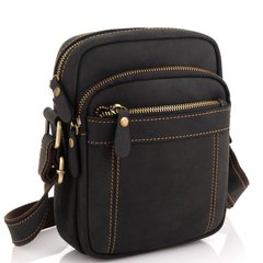 Мужская сумка на плечо черная кожаная Tiding Bag t0036A Черный