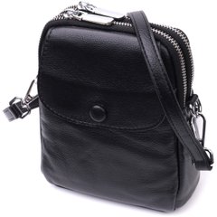 Вертикальна невелика сумка для жінок на два відділення з натуральної шкіри Vintage 22399 Чорна