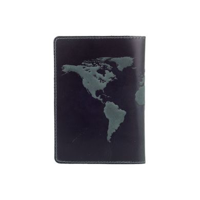 Оригінальна шкіряна обкладинка для паспорта зеленого кольору з художнім тисненням "World Map"