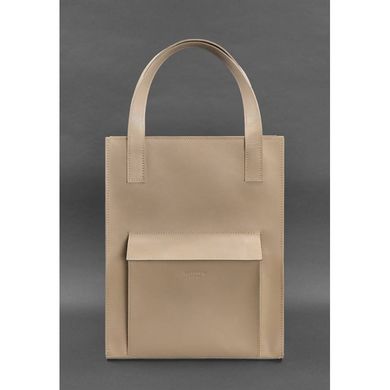 Натуральная кожаная женская сумка шоппер Бэтси с карманом светло-бежевая Краст Blanknote BN-BAG-10-1-light-beige