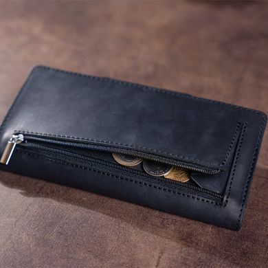 Бумажник мужской вертикальный из винтажной кожи на кнопках SHVIGEL 16182 Черный