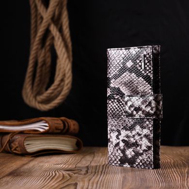 Превосходный женский кошелек из натуральной фактурной кожи под змею KARYA 21034 Черный