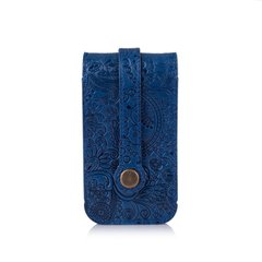 Голубая кожаная ключница с авторским художественным тиснением "Mehendi Art"