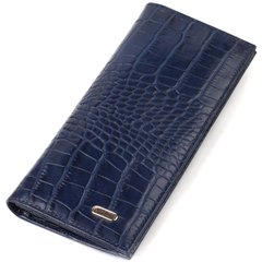 Красивий чоловічий вертикальний гаманець із натуральної шкіри з тисненням під крокодила CANPELLINI 21901 Синій