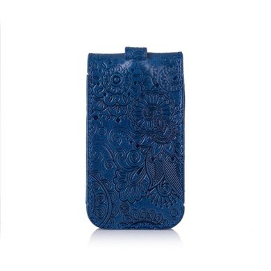Голубая кожаная ключница с авторским художественным тиснением "Mehendi Art"