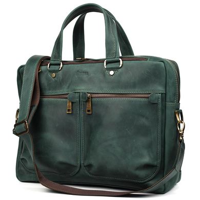 Мужская кожаная деловая сумка RE-4664-4lx TARWA на два отделения 15" Зеленый
