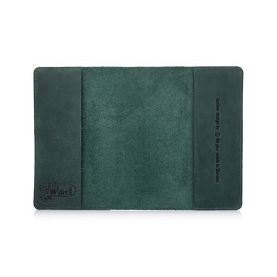 Оригінальна шкіряна обкладинка для паспорта зеленого кольору з художнім тисненням "Let's Go Travel"