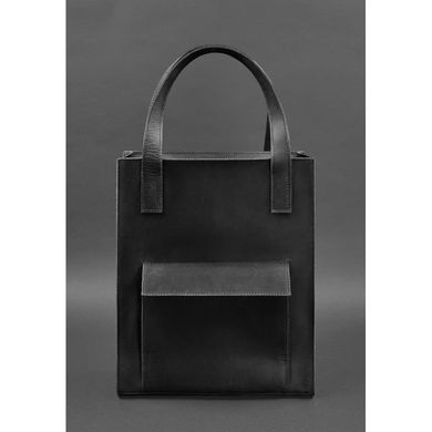 Натуральная кожаная женская сумка шоппер Бэтси с карманом черная Blanknote BN-BAG-10-1-g-kr
