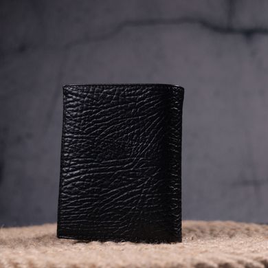 Невеликий гаманець без застібки з натуральної зернистої шкіри KARYA 21364 Чорний