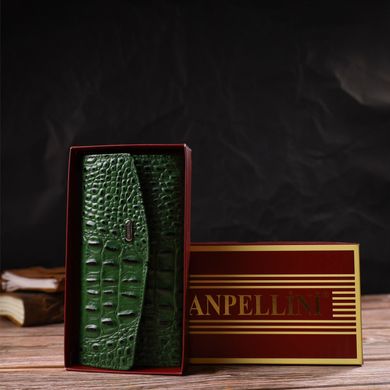 Портмоне для женщин из натуральной кожи с тиснением под крокодила CANPELLINI 21701 Зеленое
