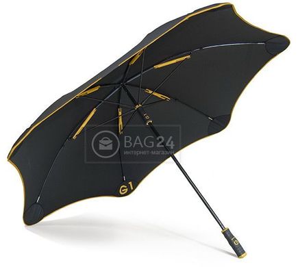 Мужской черный механический зонт-трость с желтыми полосками и большим куполом BLUNT Bl-golf1-yellow, Черный