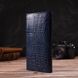 Красивый мужской вертикальный бумажник из натуральной кожи с тиснением под крокодила CANPELLINI 21901 Синий