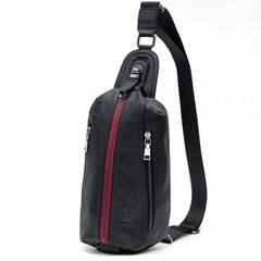 Одношлеєчний рюкзак Bull з натуральної шкіри T1375 (Black - чорний з червоною блискавкою)