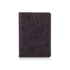 Оригінальна шкіряна коричнева обкладинка для паспорта з художньою тисненням "Let's Go Travel"