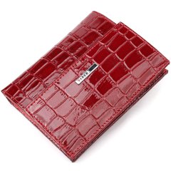 Лакований жіночий гаманець на магніті з натуральної шкіри з тисненням під крокодила KARYA 21186 Червоний