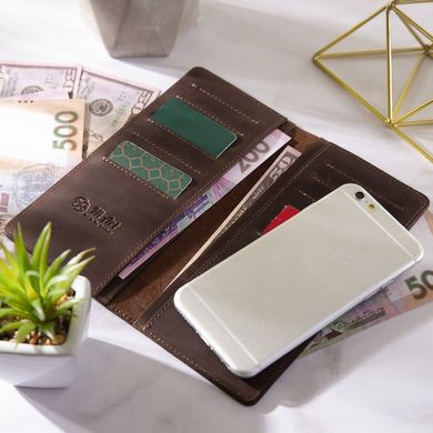 Зносостійкий коричневий шкіряний гаманець на 14 карт