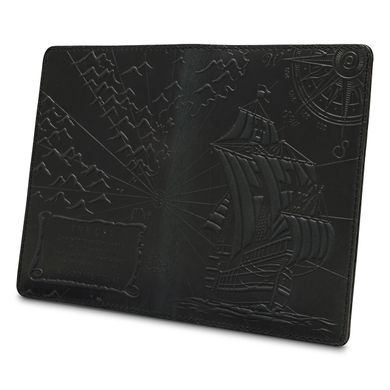 Дизайнерська шкіряна обкладинка для паспорта чорного кольору, колекція "Discoveries"