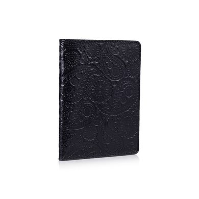 Оригінальна шкіряна обкладинка для паспорта чорного кольору з художнім тисненням "Buta Art"