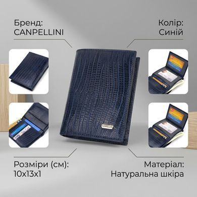 Чоловічий гаманець з натуральної шкіри вертикального формату з тисненням CANPELLINI 21752 Синій