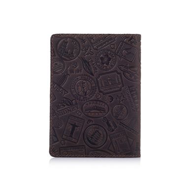 Оригінальна шкіряна коричнева обкладинка для паспорта з художньою тисненням "Let's Go Travel"