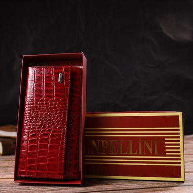 Яркое женское портмоне из натуральной кожи с тиснением под крокодила CANPELLINI 21852 Красный
