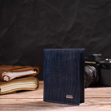 Чоловічий гаманець з натуральної шкіри вертикального формату з тисненням CANPELLINI 21752 Синій
