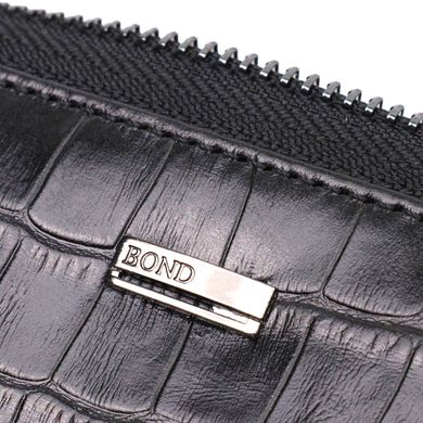 Вместительный женский кошелек из натуральной кожи с тиснением под крокодила BOND 21980 Черный