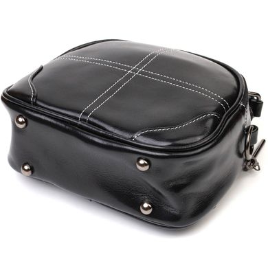 Женская глянцевая сумка на плечо из натуральной кожи 22130 Vintage Черная