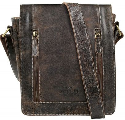 Вертикальная мужская кожаная сумка, почтальонка Always Wild 836 Cognac, коричневая