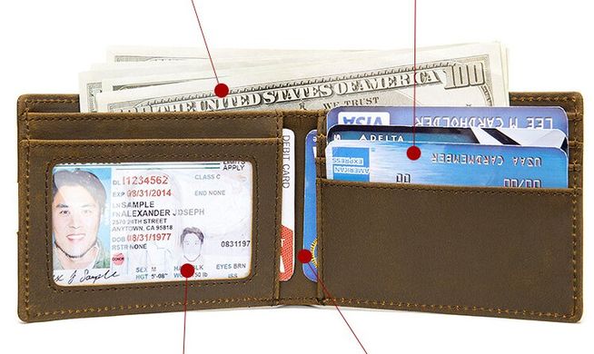Бумажник из матовой кожи с RFID защитой Vintage sale_14017 Коричневый