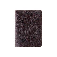 Красивая коричневая дизайнерская обложна на паспорт с натуральной кожи с художественным тиснением