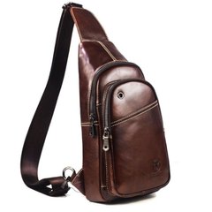 Городской кожаный рюкзак с одной шлейкой BULL T1377 Коричневый