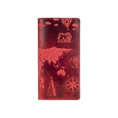 Оригинальный красный бумажник на 14 карт с натуральной матовой кожи, коллекция "7 wonders of the world"