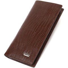 Фактурний чоловічий вертикальний гаманець без застібки з натуральної шкіри з тисненням CANPELLINI 21903 Коричневий
