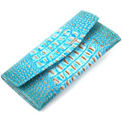Чудове портмоне для жінок з натуральної шкіри з тисненням під крокодила CANPELLINI 21703 Блакитне